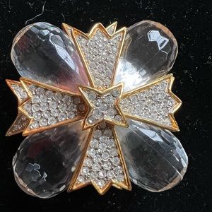 Vintage KJL Kenneth Jay Lane Rhinestone and Clear Lucite Maltese Cross Brooch